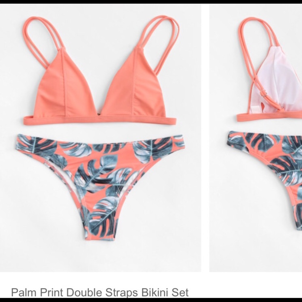 Palm print coral bikini